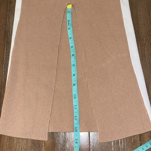 JLUXLABEL Tan White Ribbed Knit Fall Midi Skirt Split Back S - Picture 8 of 10